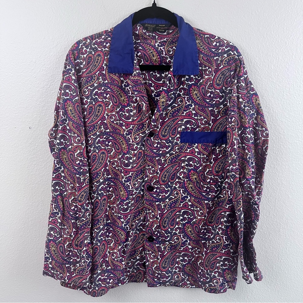 St. Michael Paisley Button-Up Shirt with Blue Collar Women’s Medium Vintage